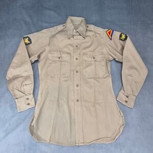 US Army Officer Shirt Patched Vintage WW2 50's Military Uniform Khaki